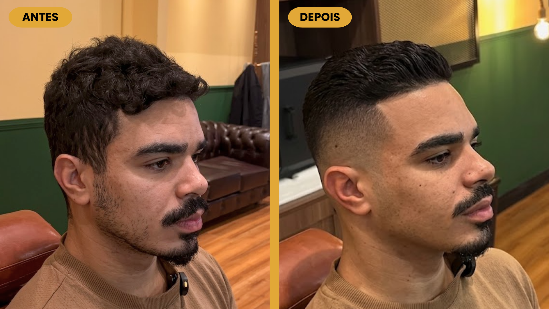 Antes e depois de corte de cabelo na Braza Barbearia
